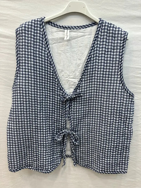 Quilted Vichy Tie Vest: Jeans