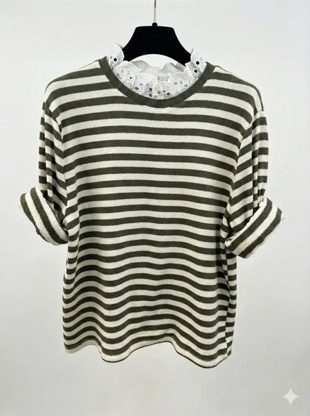 Top with English Embroidery Collar: Pink