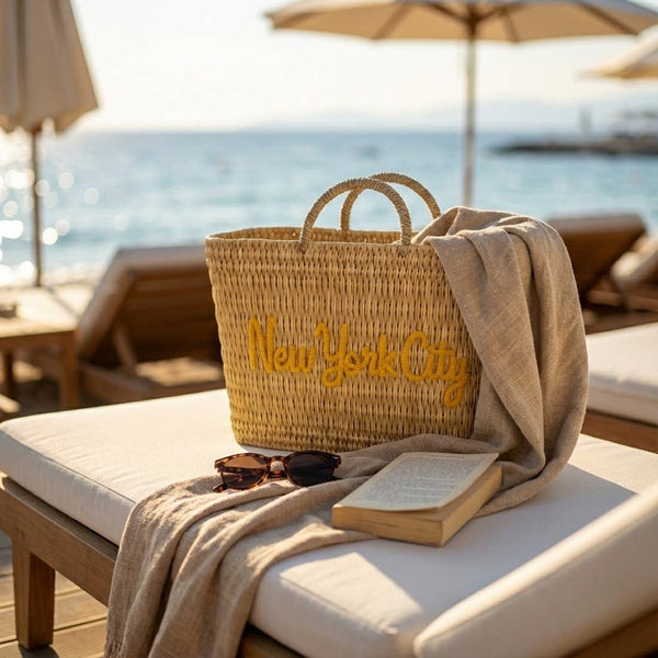 Custom Text Woven Reed Market Basket - Personalized Bag: Medium