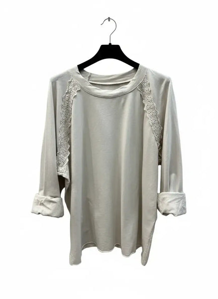 Long Sleeve Lace Sweatshirt: Sky