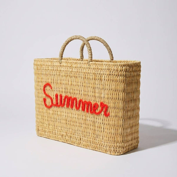 Custom Text Woven Reed Market Basket - Personalized Bag: Medium