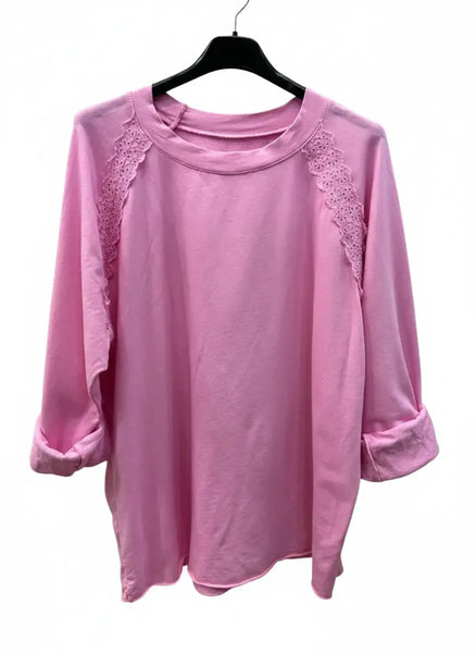 Long Sleeve Lace Sweatshirt: Sky