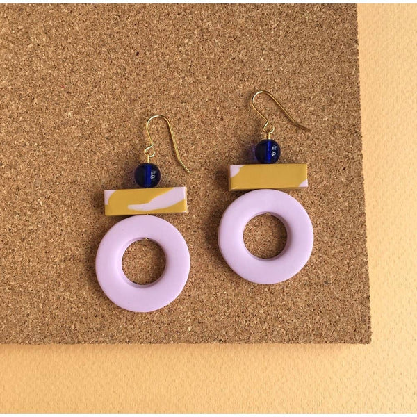 Sol Earrings - Lavender & Mustard: Gold Plated Hooks
