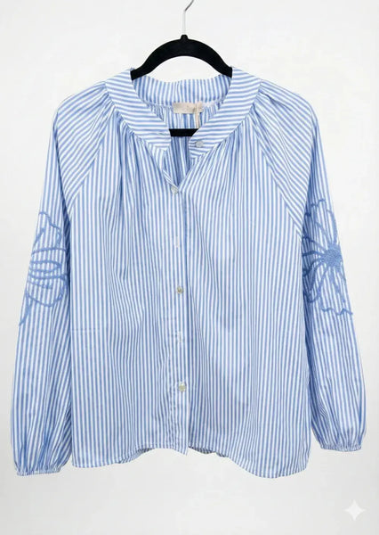 Striped shirt with embroidered sleeves @5901_ChRFleurs: Pale pink