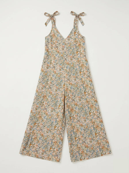 Floral Jumpsuit with Knotted Straps @1028_CbNoeudFleurs: White