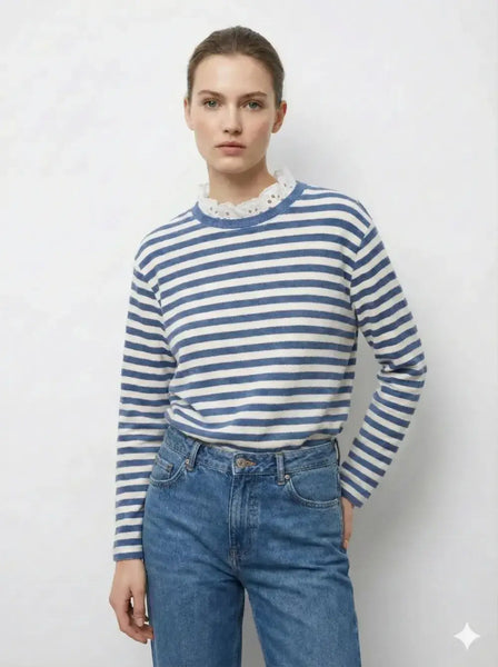 Top with English Embroidery Collar: Pink