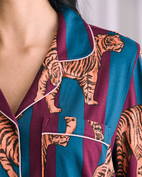 Tiger Stripe Print Long Pyjama Set: UK 10