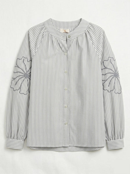 Striped shirt with embroidered sleeves @5901_ChRFleurs: Pale pink