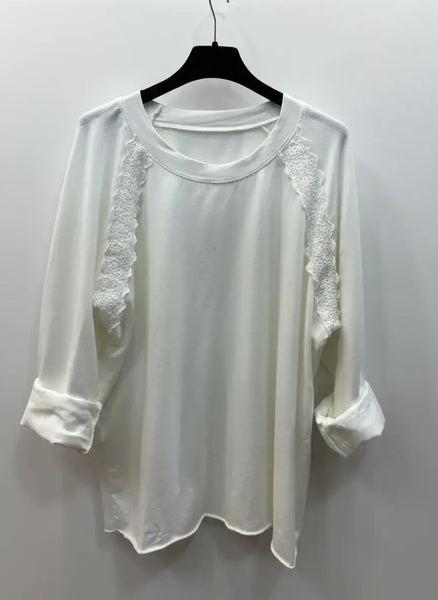 Long Sleeve Lace Sweatshirt: Sky