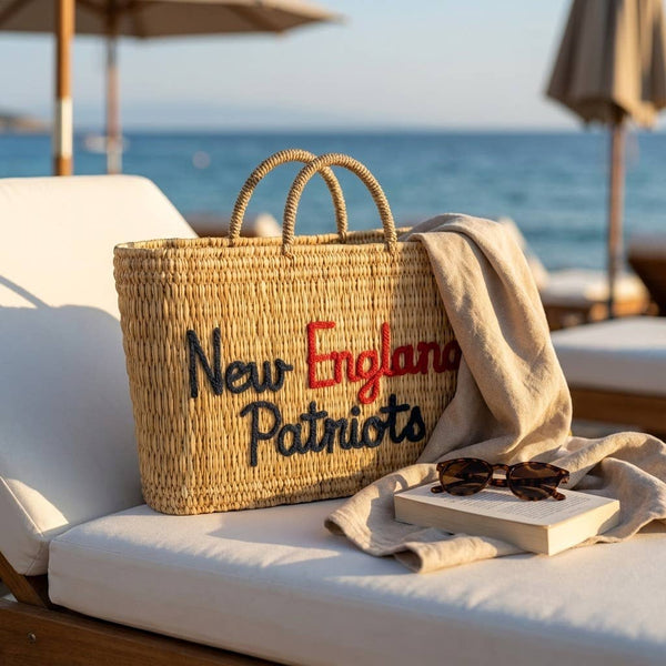 Custom Text Woven Reed Market Basket - Personalized Bag: Medium