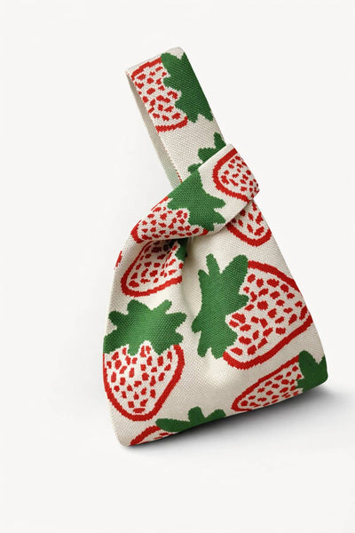 Strawberry Knitted Reusable Market Bag-Tote Bag: Cream / Medium