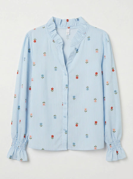 Striped floral print shirt @69388_ChRPaquerette: Bleu ciel