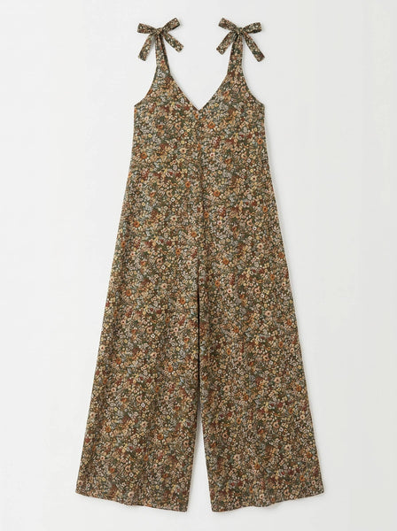 Floral Jumpsuit with Knotted Straps @1028_CbNoeudFleurs: Khaki