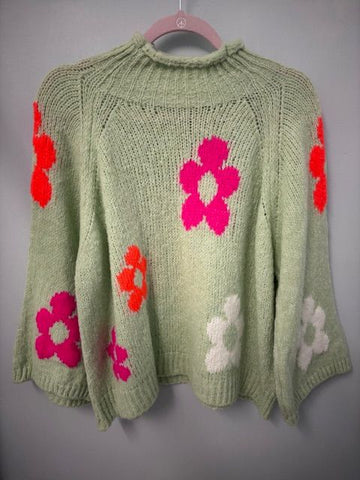 New Mint multi coloured flower one size jumper