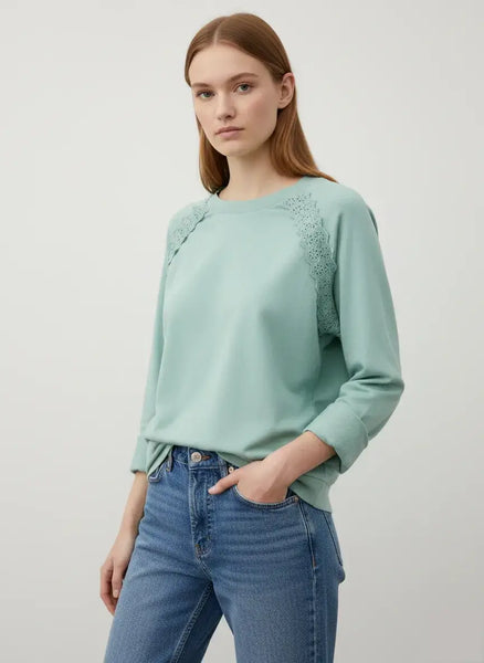 Long Sleeve Lace Sweatshirt: Sky