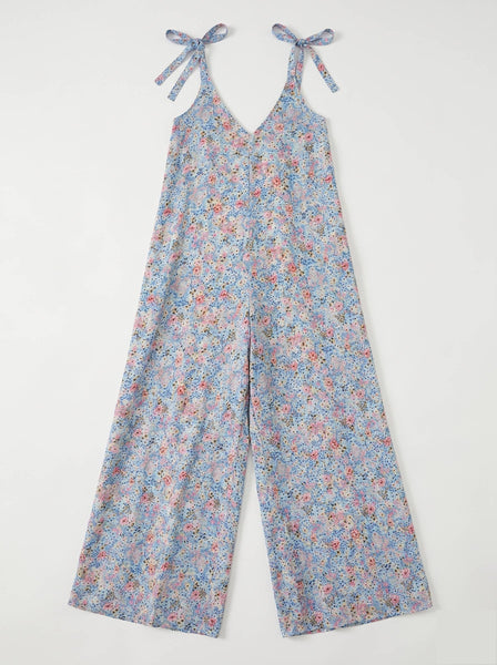 Floral Jumpsuit with Knotted Straps @1028_CbNoeudFleurs: White