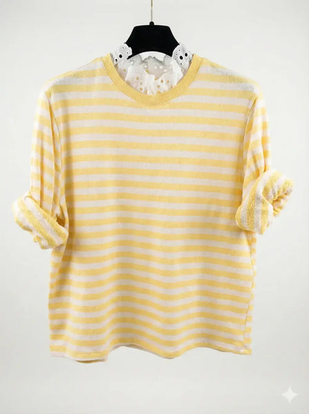 Top with English Embroidery Collar: Pink