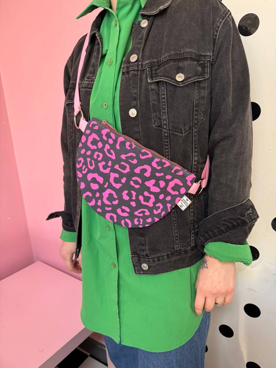 Handprinted on waxed canvas crossbody bag
