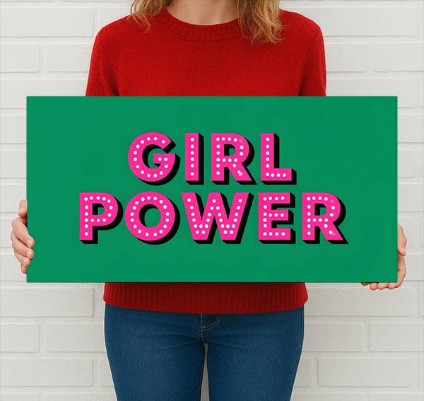 Girl Power Metal Sign – Bold Feminist Pink Retro Wall Art