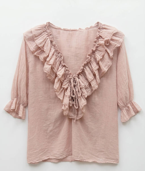 Ruffled Cotton Voile Blouse @10646_BsVoileFroufrou: Navy Blue
