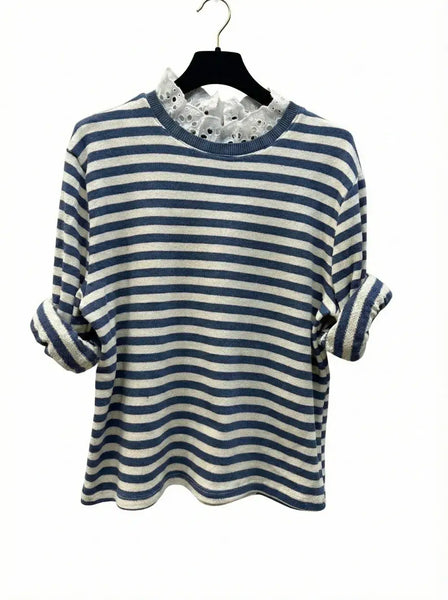 Top with English Embroidery Collar: Pink