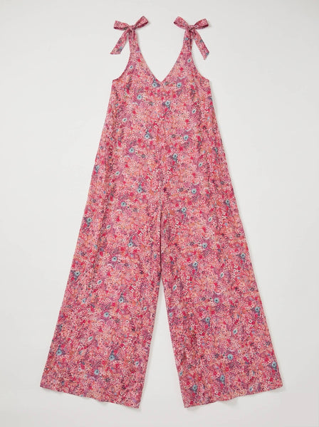 Floral Jumpsuit with Knotted Straps @1028_CbNoeudFleurs: Khaki