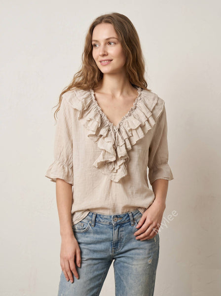 Ruffled Cotton Voile Blouse @10646_BsVoileFroufrou: White