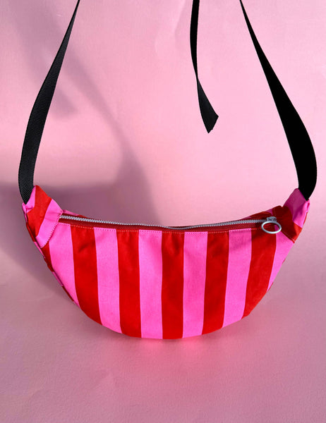 Pink and Red stripes waxed canvas Sling bag