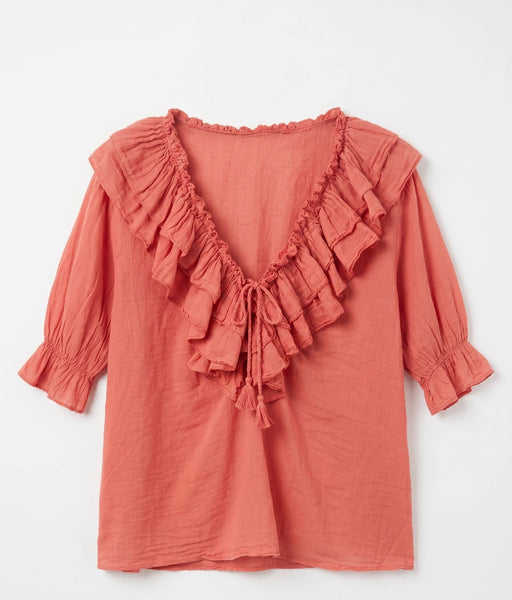 Ruffled Cotton Voile Blouse @10646_BsVoileFroufrou: Navy Blue