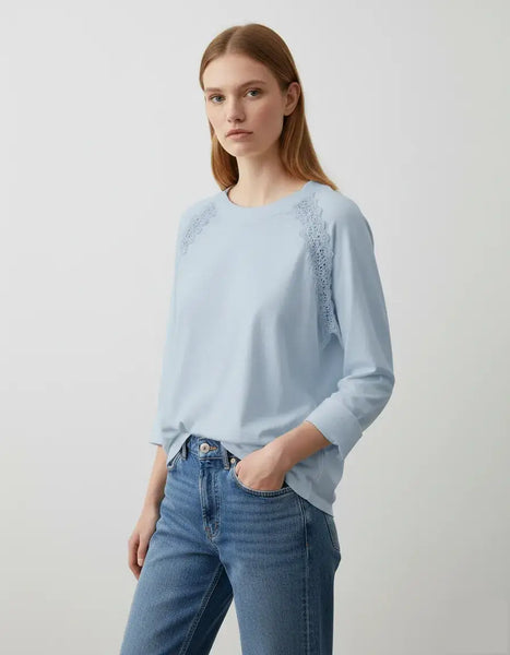 Long Sleeve Lace Sweatshirt: Sky