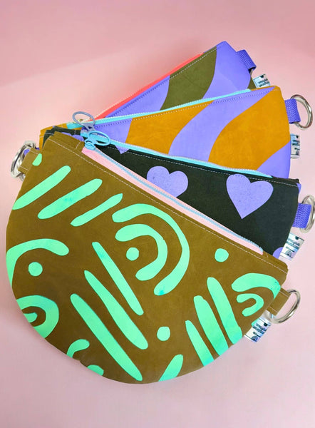 Handprinted on waxed canvas crossbody bag