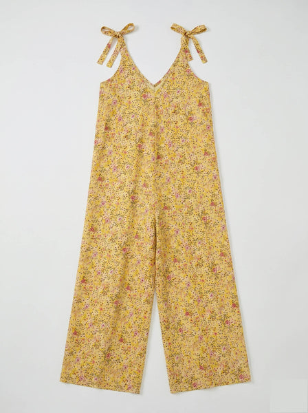 Floral Jumpsuit with Knotted Straps @1028_CbNoeudFleurs: Khaki