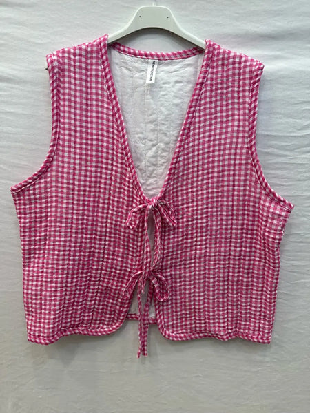 Quilted Vichy Tie Vest: Jeans