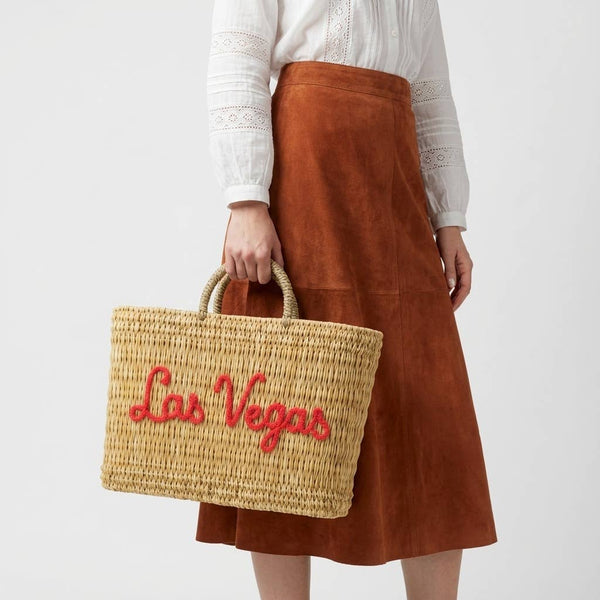 Custom Text Woven Reed Market Basket - Personalized Bag: Medium