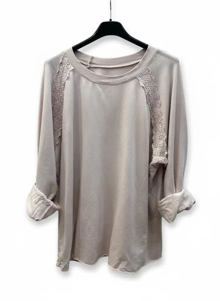 Long Sleeve Lace Sweatshirt: Sky