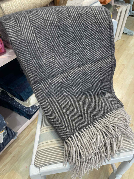 Tweedmill Charcoal and Silver Herringbone Blanket Throw