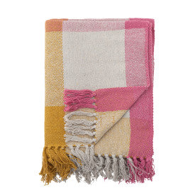 Pink yellow and orange multi check recycled cotton throw