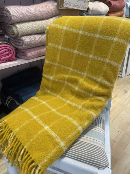 Bestselling Tweedmill Yellow chequered wool throw blanket