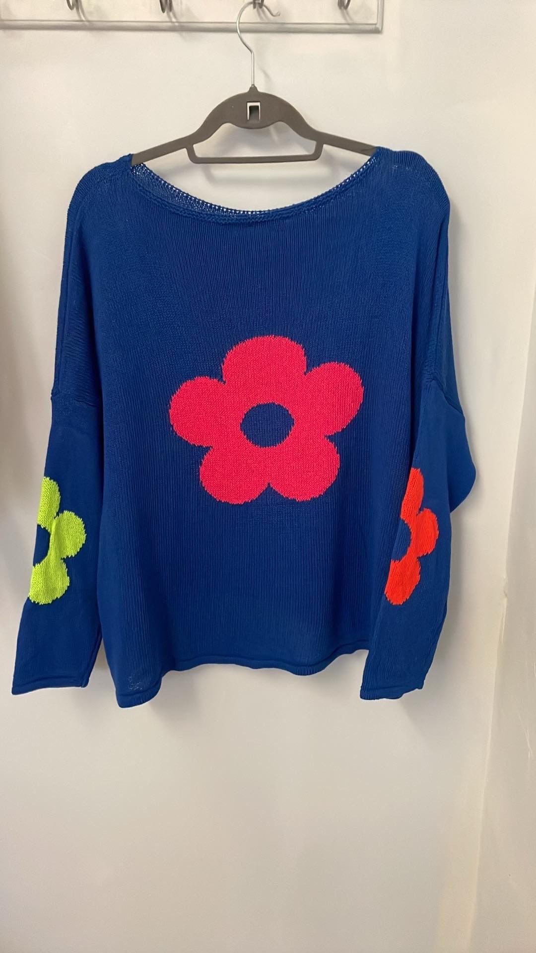 New Cobalt multi coloured flower back one size fine knit jumper