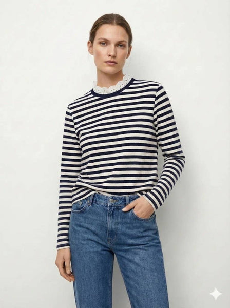 Top with English Embroidery Collar: Pink