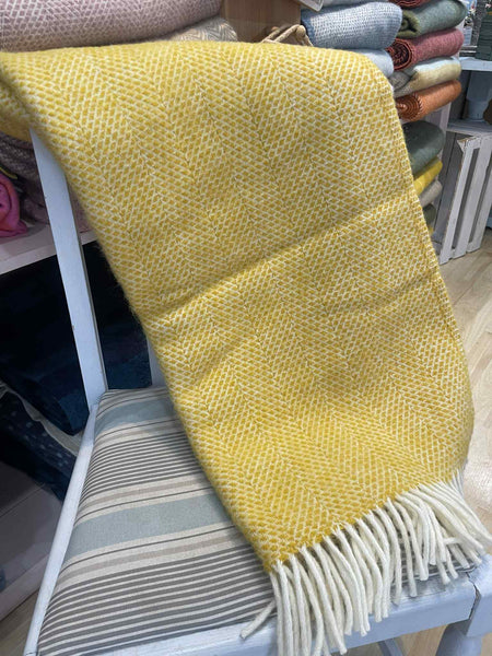 Bestselling Mustardy Yellow Beehive Wool Tweedmill Blanket Throw