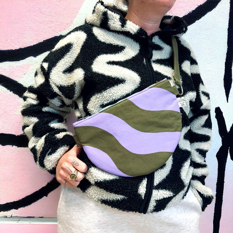 Handprinted on waxed canvas crossbody bag