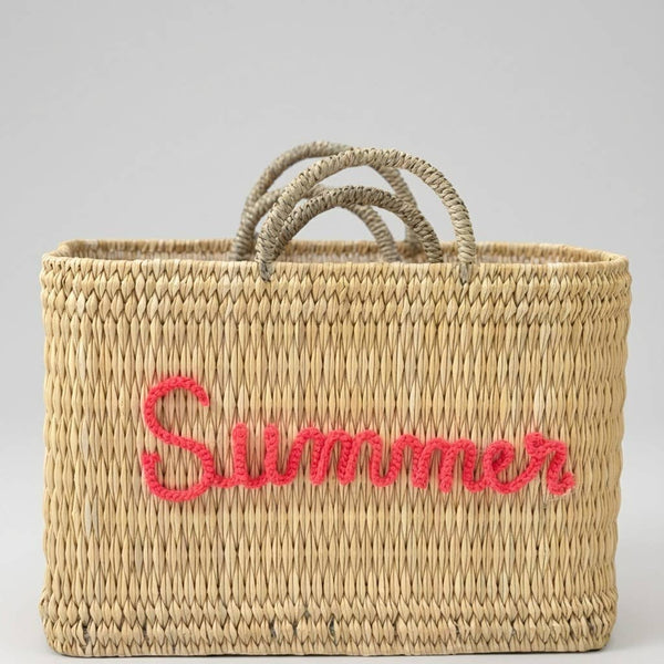Custom Text Woven Reed Market Basket - Personalized Bag: Medium