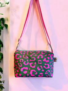 Handprinted on waxed canvas crossbody boxy bag