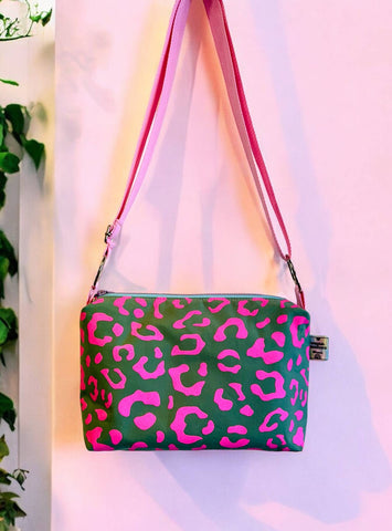 Handprinted on waxed canvas crossbody boxy bag