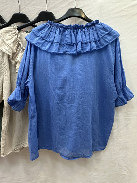 Ruffled Cotton Voile Blouse @10646_BsVoileFroufrou: Pale pink