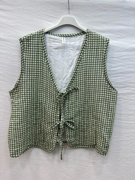 Quilted Vichy Tie Vest: Jeans