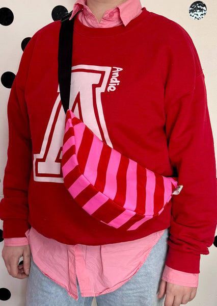 Pink and Red stripes waxed canvas Sling bag
