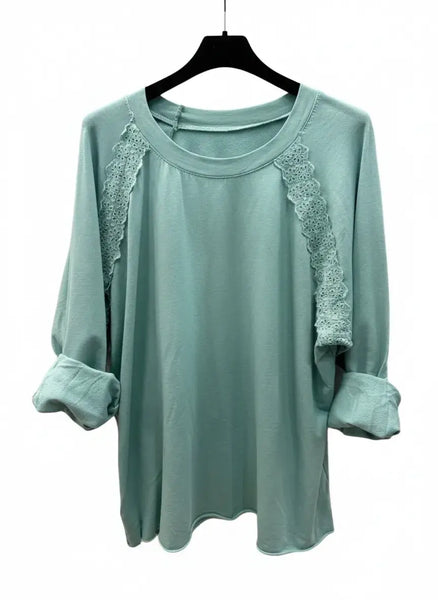 Long Sleeve Lace Sweatshirt: Sky