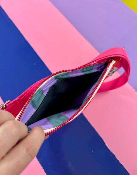 Pink and Red stripes waxed canvas Sling bag